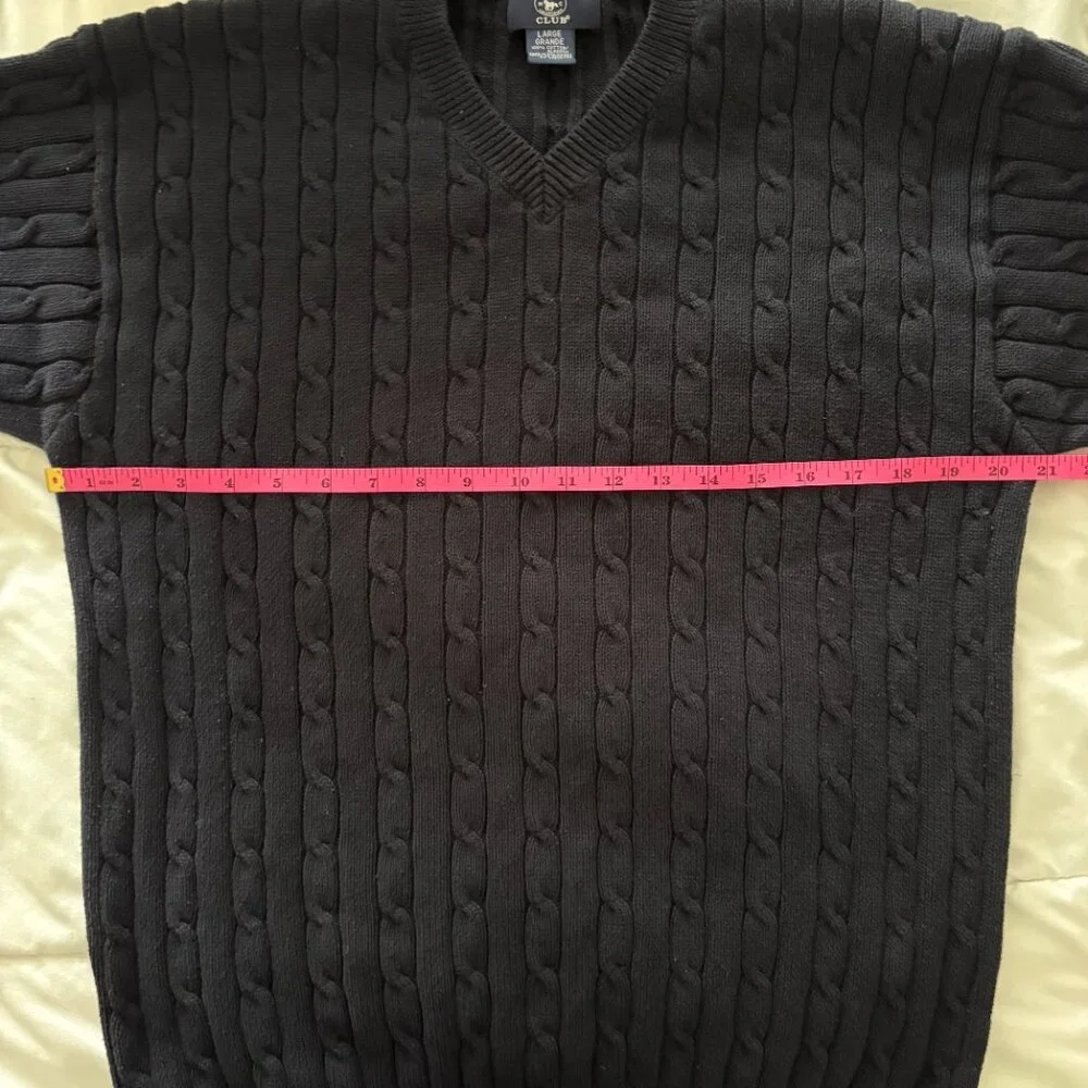 Hunt Club Men's Cable Knit Sweater Black V Neck Cotton Preppy Grandpacore L